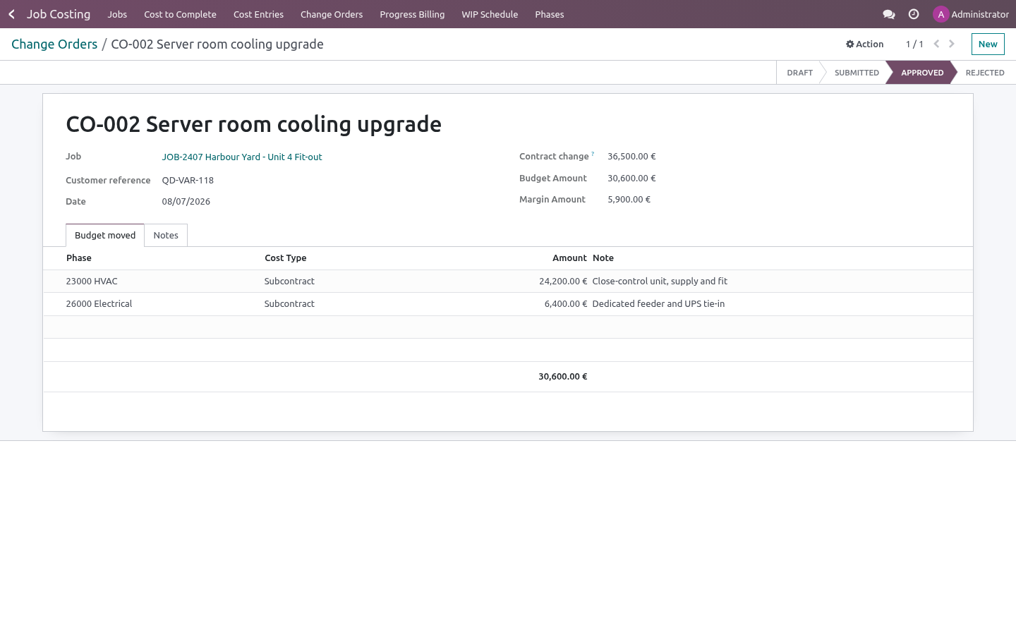 Change order - bambooforge_job_costing