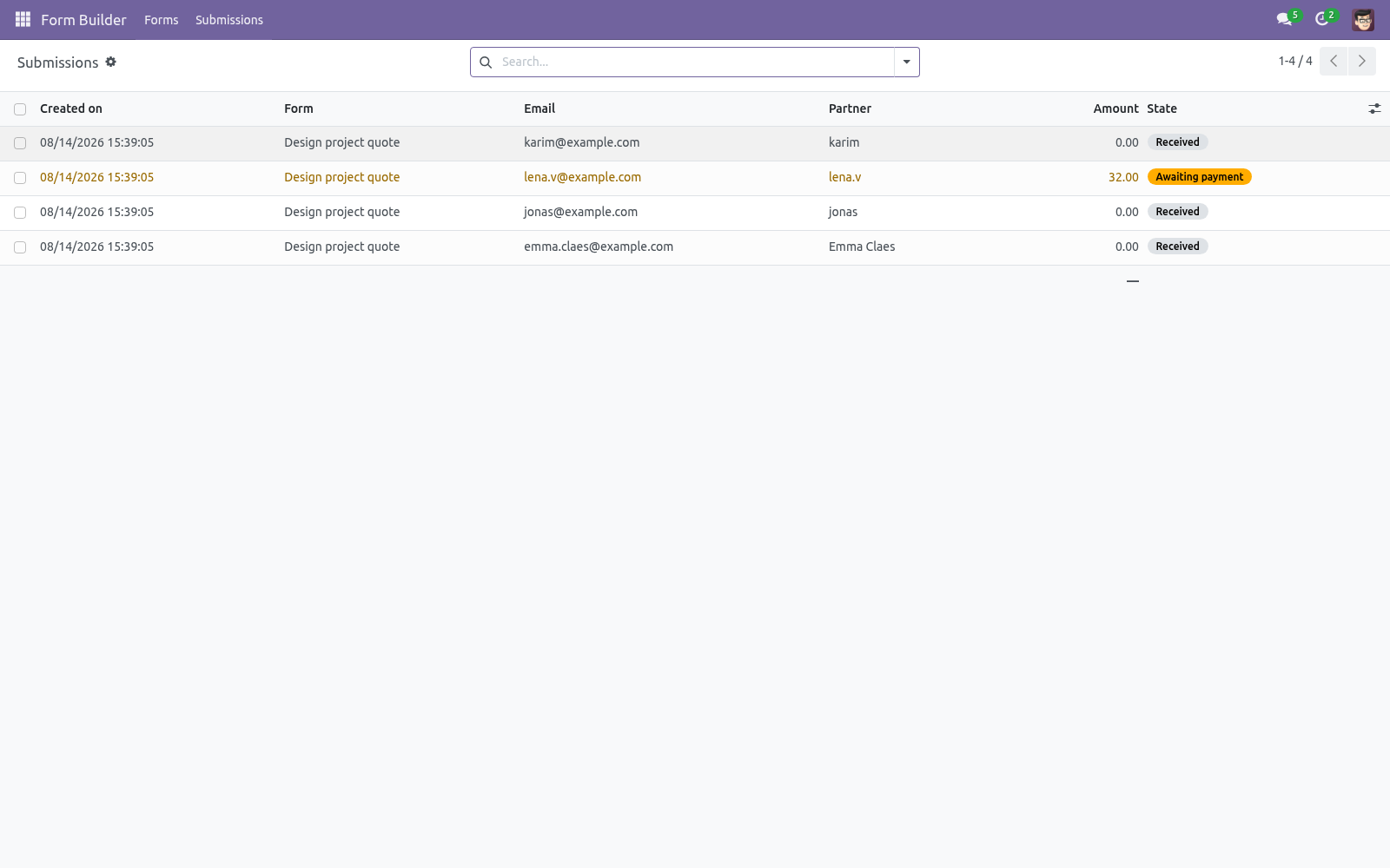 Form submissions - bambooforge_form_builder