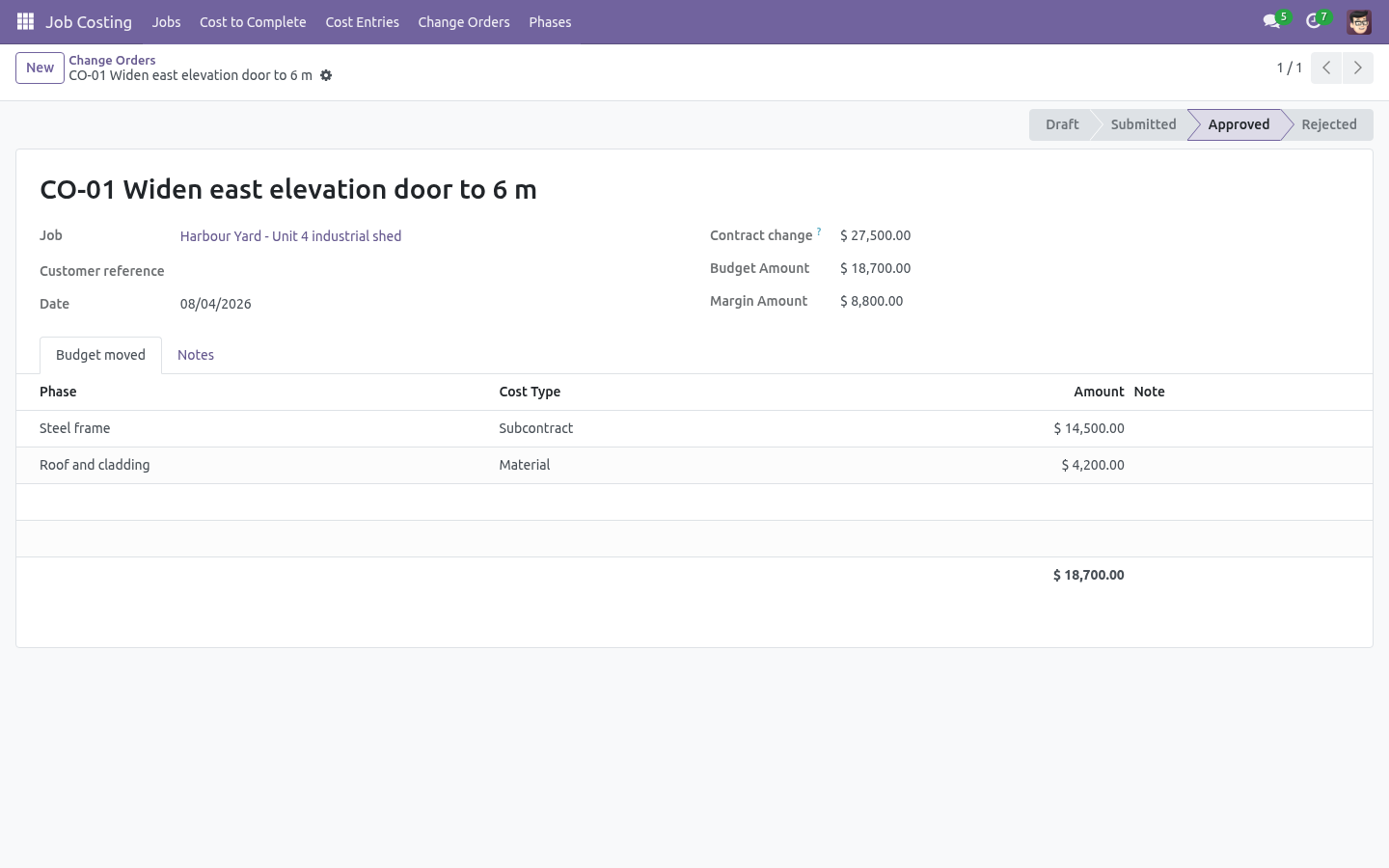 Change order - bambooforge_job_costing