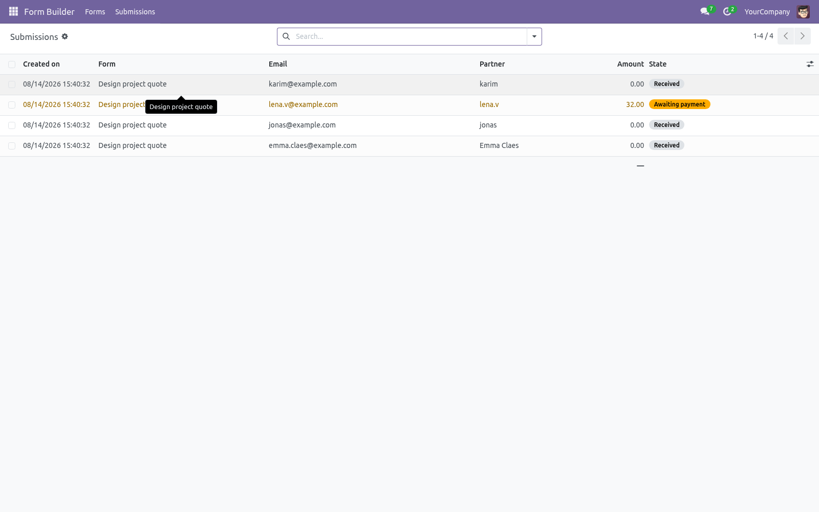 Form submissions - bambooforge_form_builder