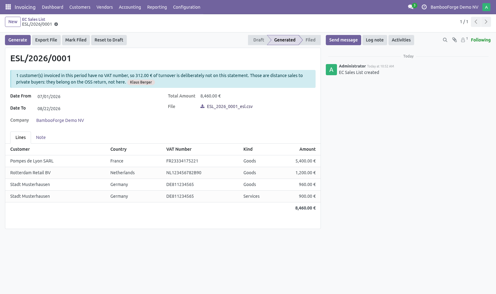 Ec sales list - bambooforge_intrastat