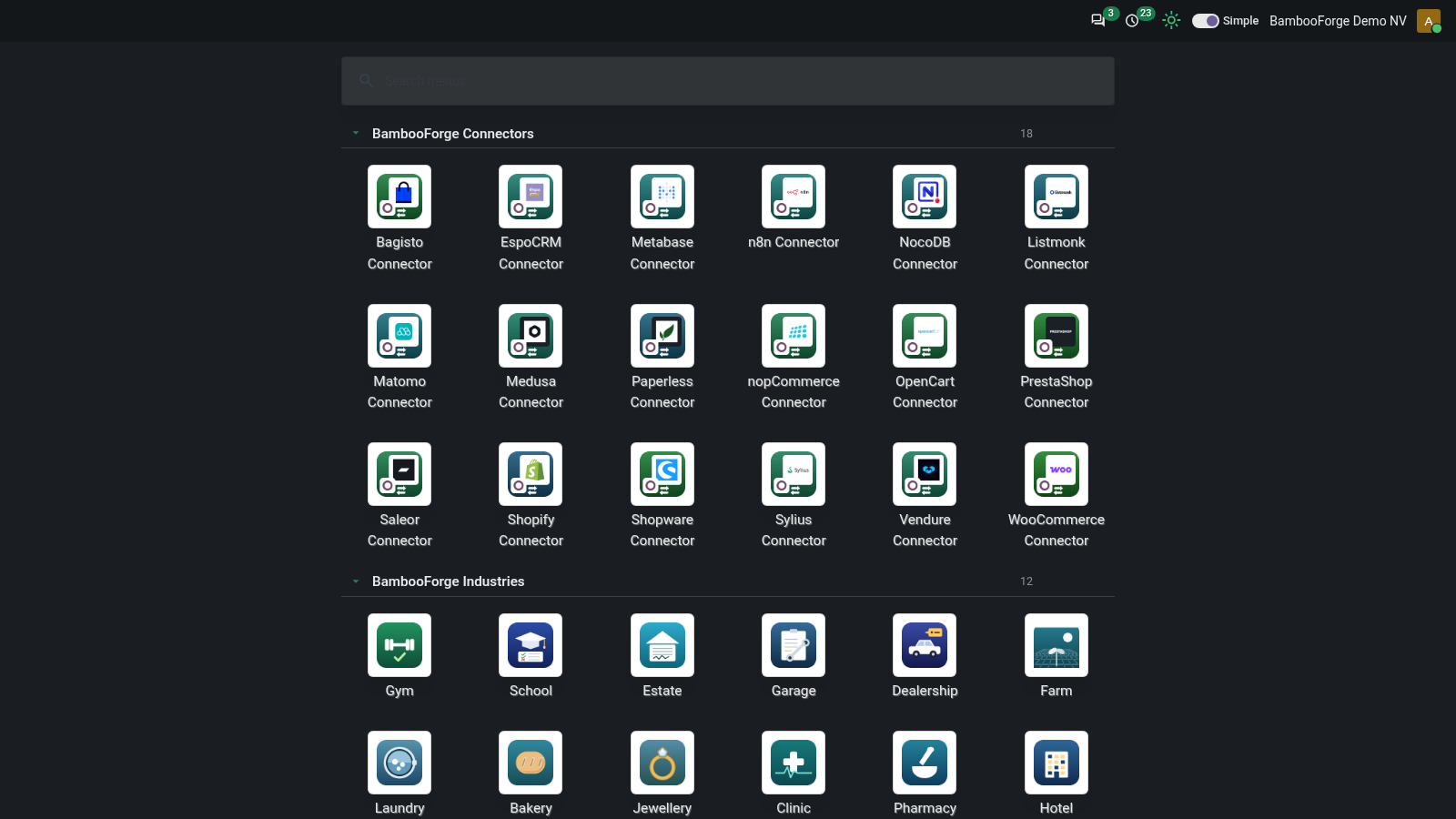 Shot home dark - bambooforge_backend_theme