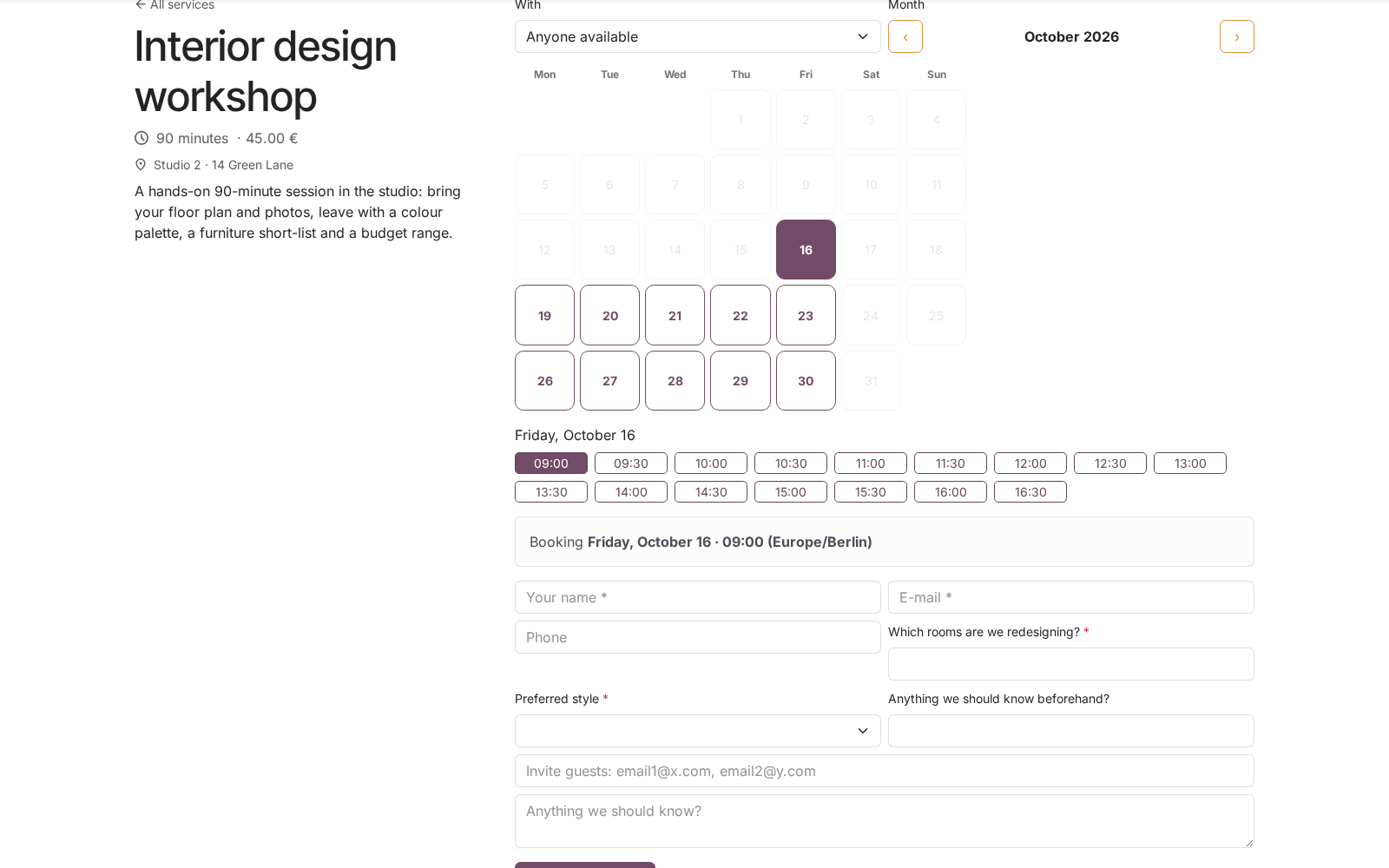 Booking page - bambooforge_booking_pro