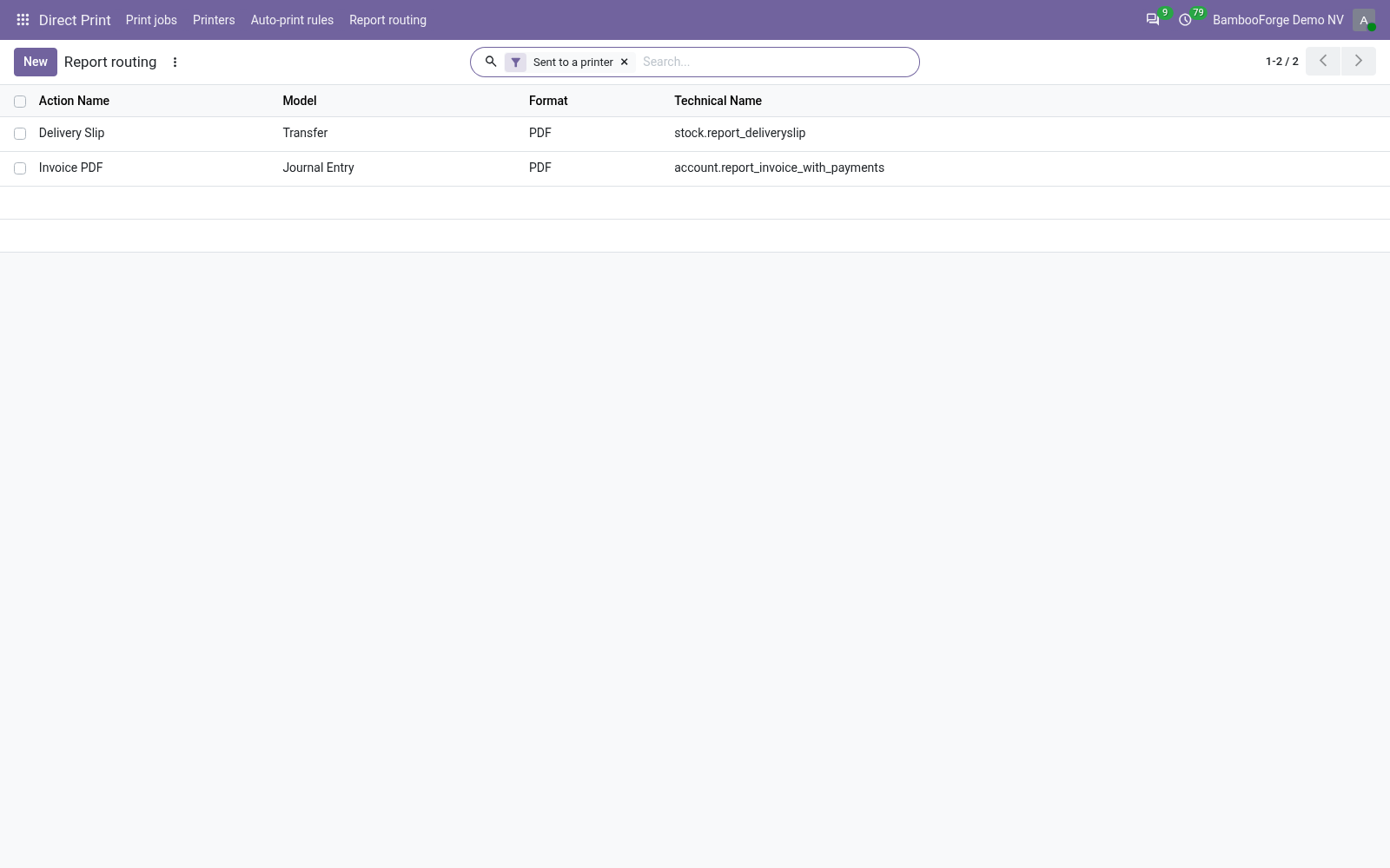 Report routing - bambooforge_direct_print
