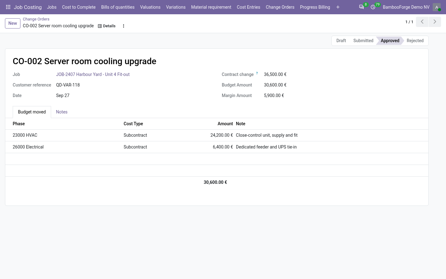 Change order - bambooforge_job_costing