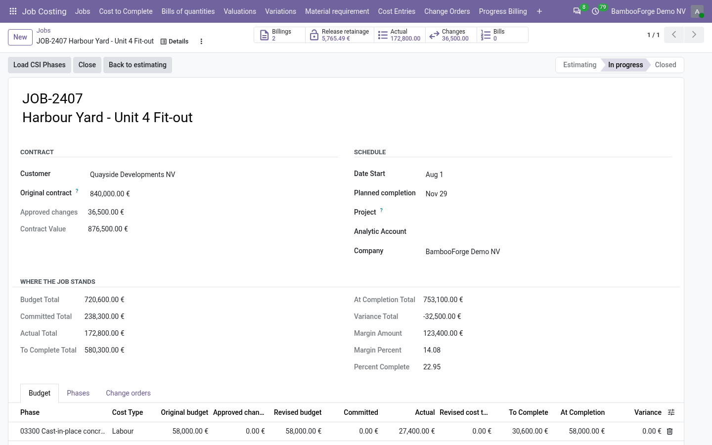 Job - bambooforge_job_costing