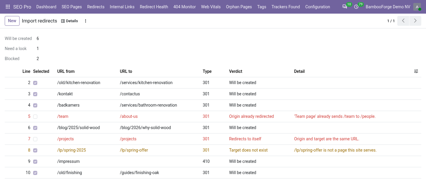 Import preview - bambooforge_redirect_pro