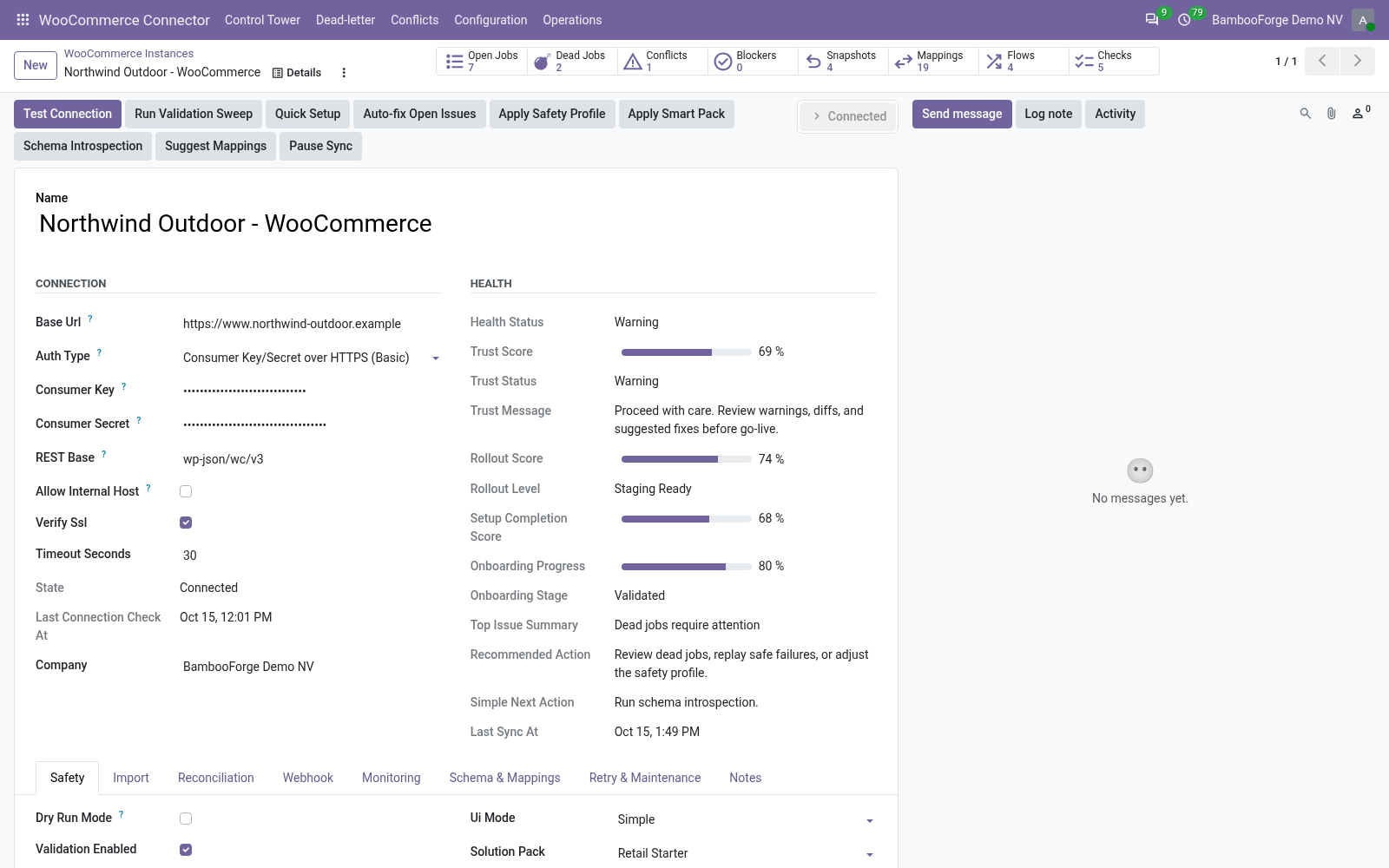 01 connection cockpit - bambooforge_woocommerce_connector