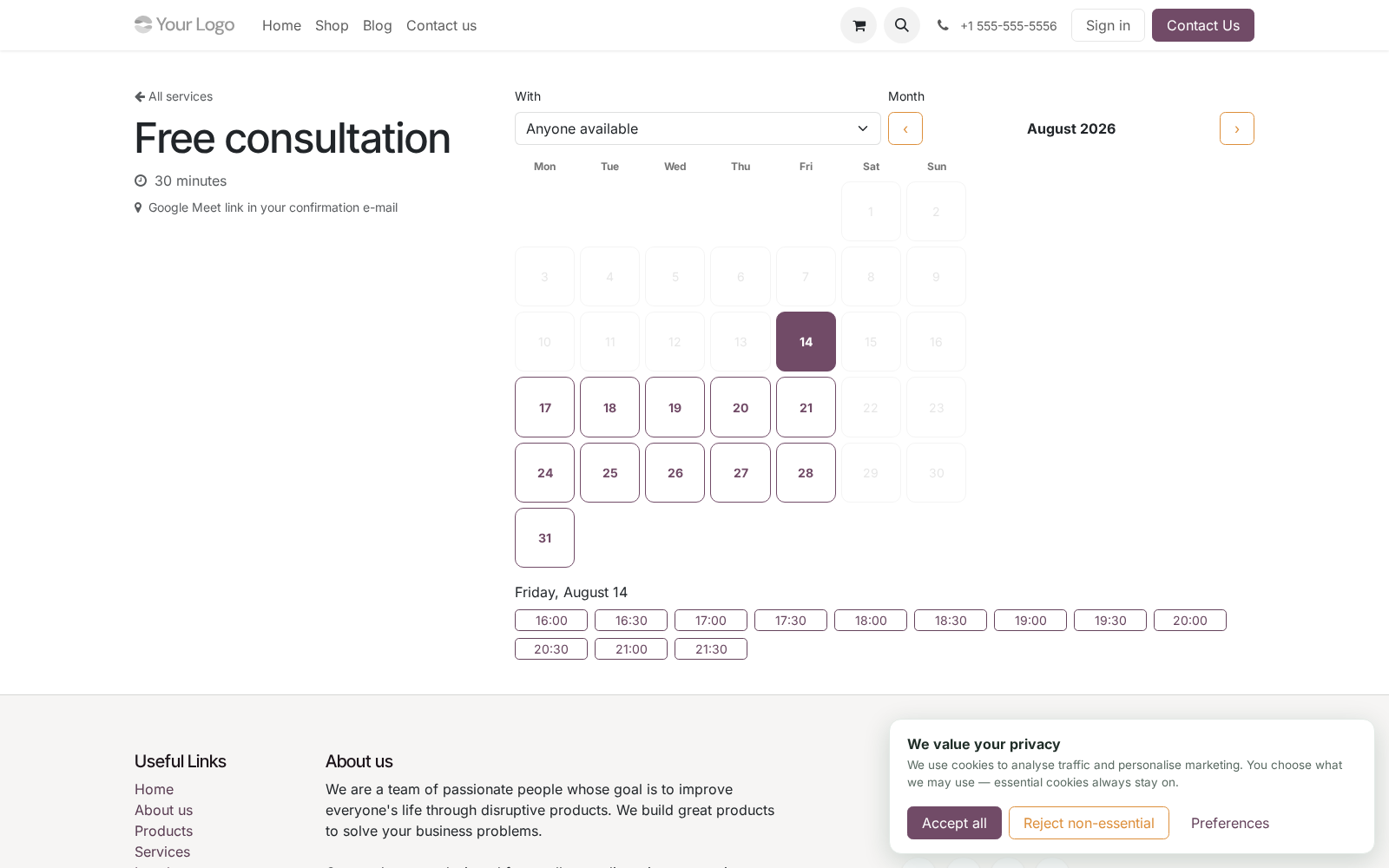 Booking page - bambooforge_booking_pro
